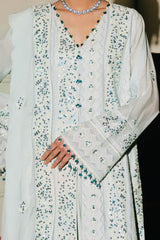 3 Piece Unstitched Embroidered Paper Cotton Suit with Embroidered Chiffon Dupatta FE-52153