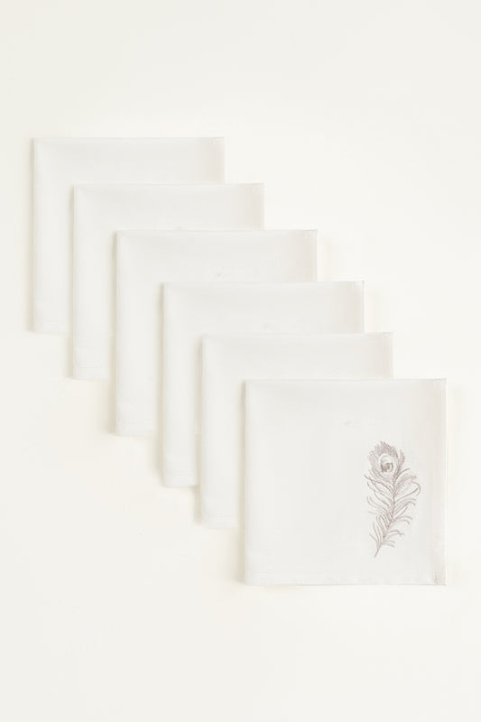 Feather 6pcs Embroidered Napkin Set