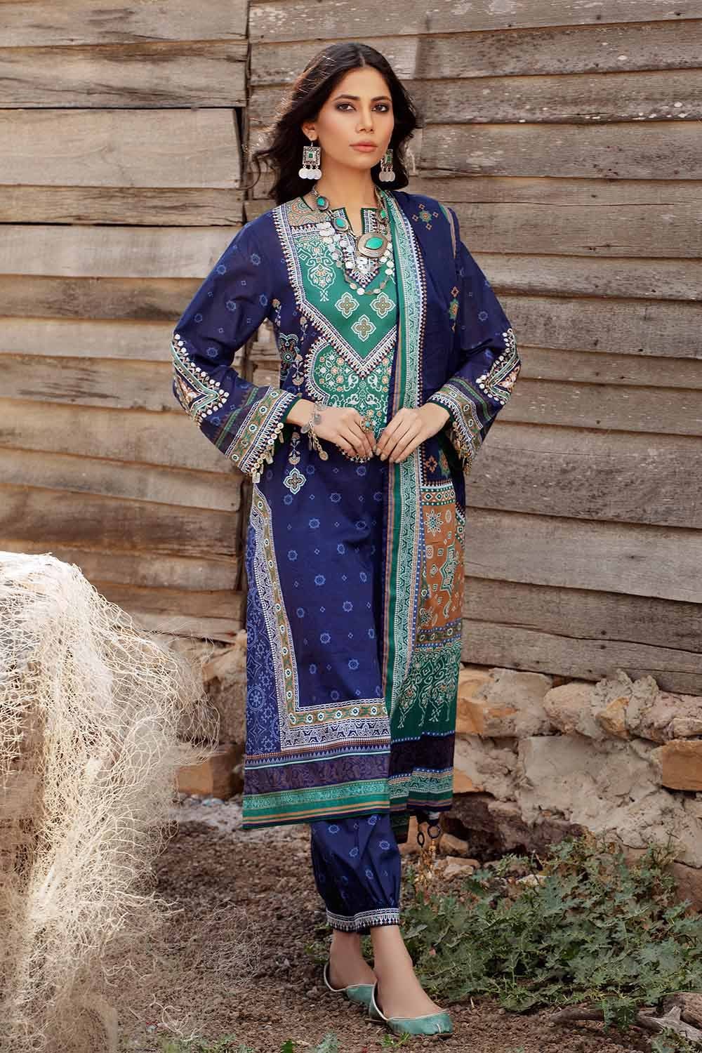 3 Piece Embroidered Lawn Unstitched Printed Suit With Denting Lawn Dupatta