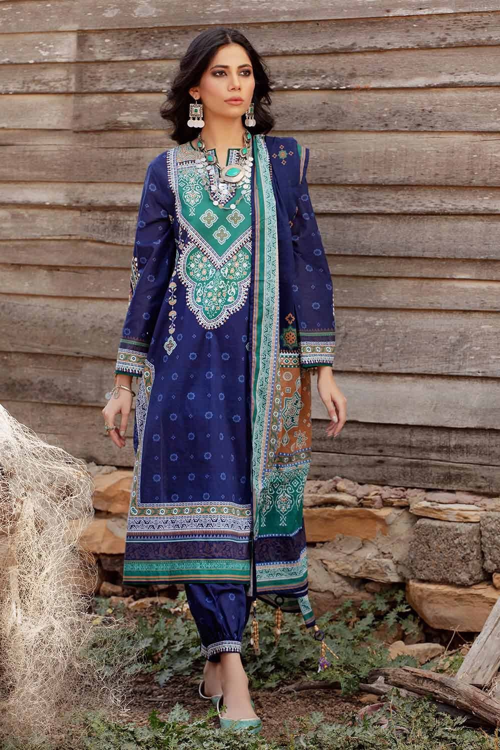 3 Piece Embroidered Lawn Unstitched Printed Suit With Denting Lawn Dupatta