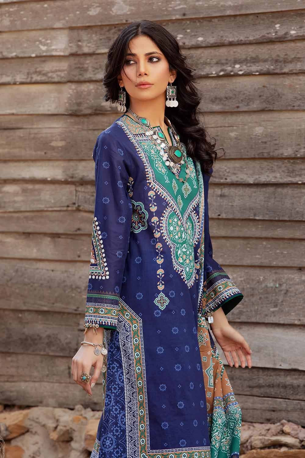 3 Piece Embroidered Lawn Unstitched Printed Suit With Denting Lawn Dupatta