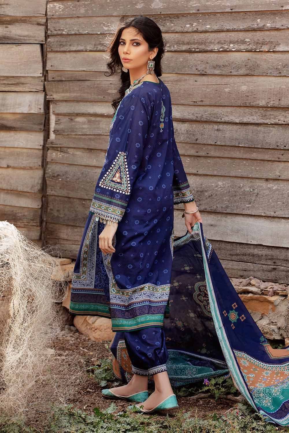 3 Piece Embroidered Lawn Unstitched Printed Suit With Denting Lawn Dupatta