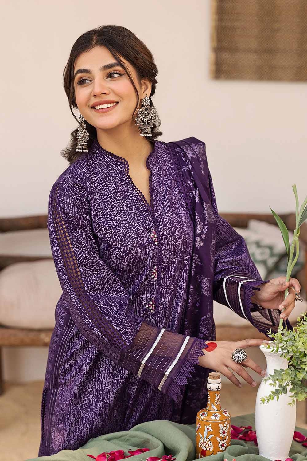 3 Piece Lawn Glitter Printed Lawn Unstitched Suit with Gota Lace CL-32423