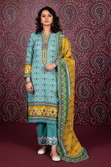 3 Piece Embroidered Printed Khaddar Unstitched Suit K-32024 B
