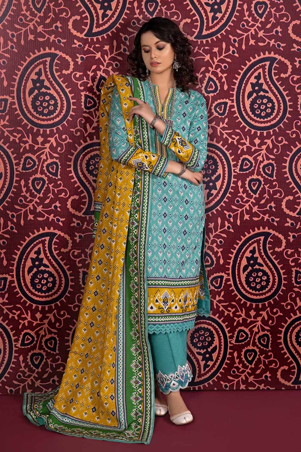 3 Piece Embroidered Printed Khaddar Unstitched Suit K-32024 B