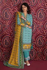3 Piece Embroidered Printed Khaddar Unstitched Suit K-32024 B