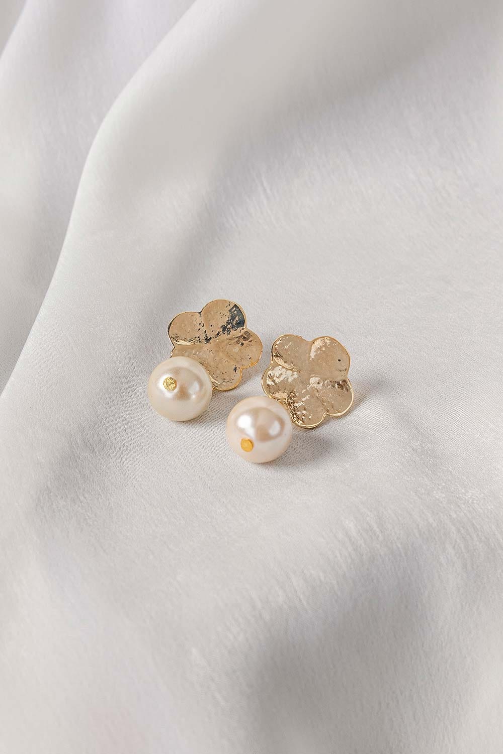 Flower Pearl Drop Earrings