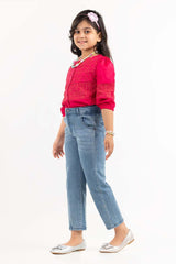Junior Girl Flower Pink Basic Woven Top JGWT-2210007