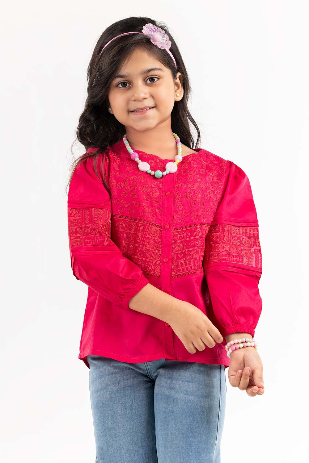 Junior Girl Flower Pink Basic Woven Top JGWT-2210007