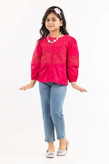 Junior Girl Flower Pink Basic Woven Top JGWT-2210007