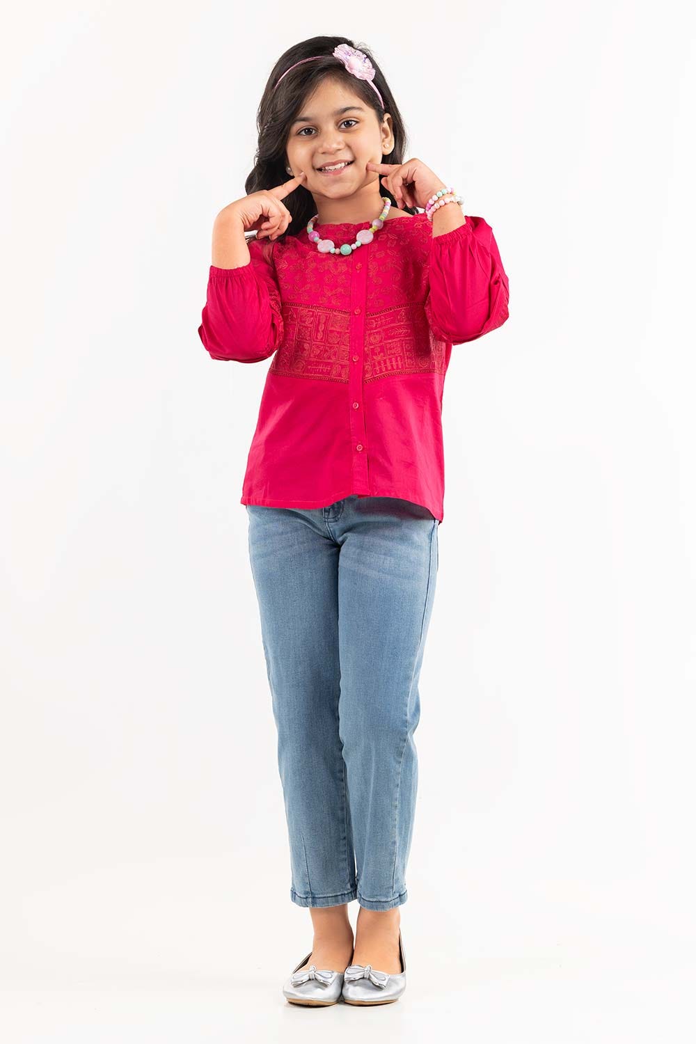Junior Girl Flower Pink Basic Woven Top JGWT-2210007