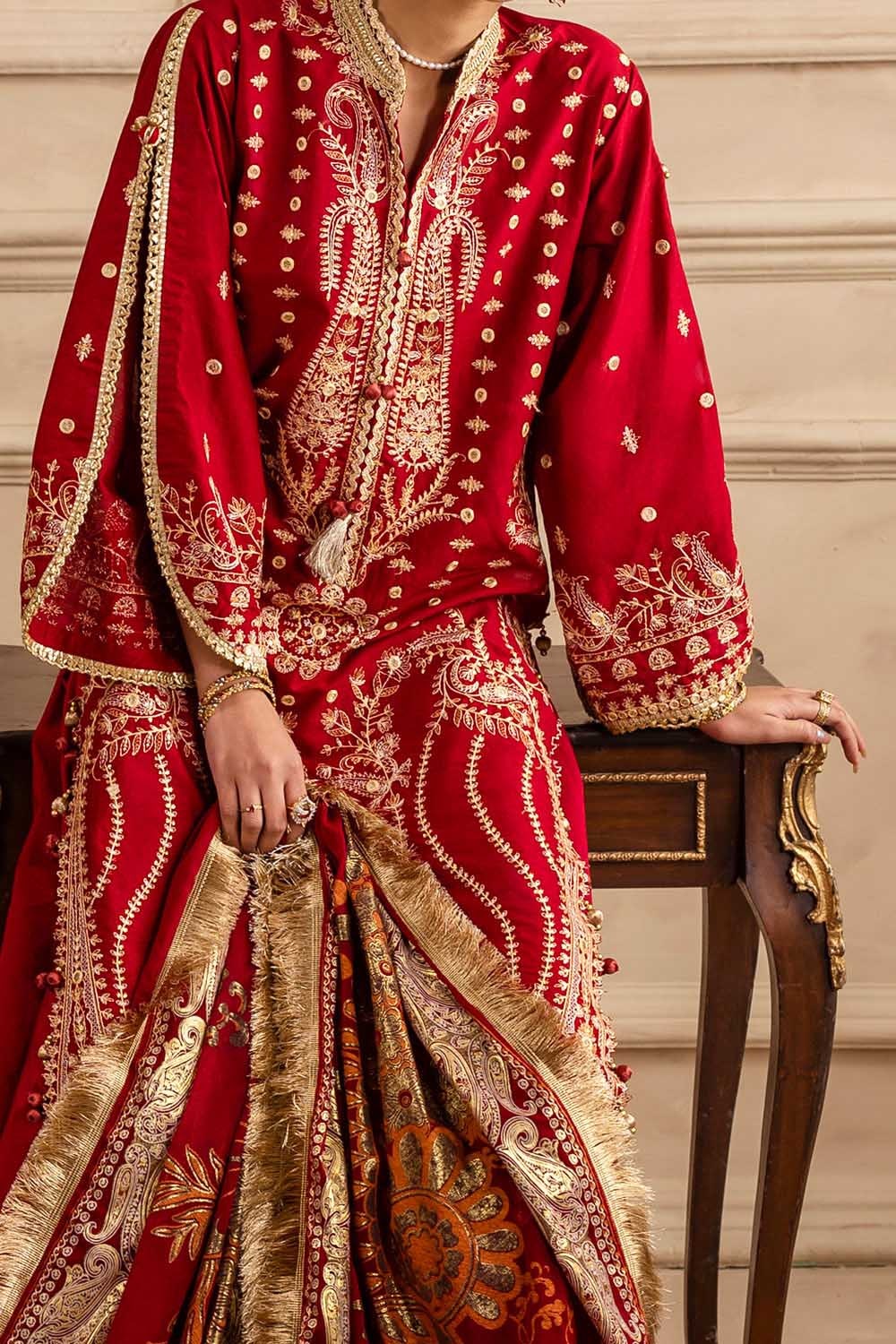 3 Piece Unstitched Embroidered Lawn Suit with Foil & Lacquer Printed Chiffon Dupatta
