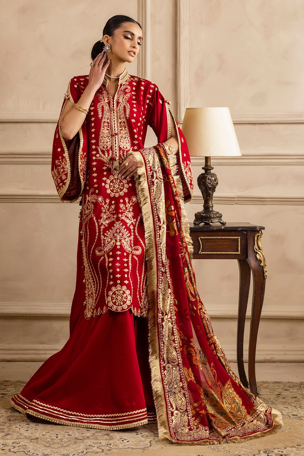 3 Piece Unstitched Embroidered Lawn Suit with Foil & Lacquer Printed Chiffon Dupatta