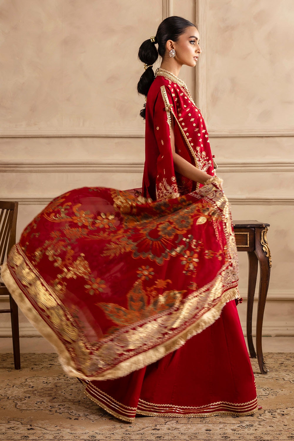 3 Piece Unstitched Embroidered Lawn Suit with Foil & Lacquer Printed Chiffon Dupatta