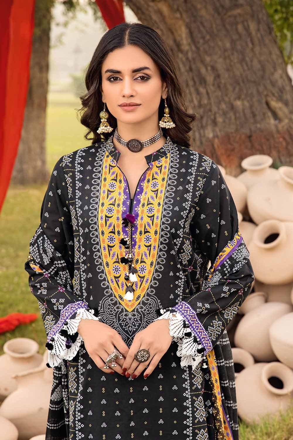 3 Piece Chunri Lawn Unstitched Gold Printed Suit CL-32180 A