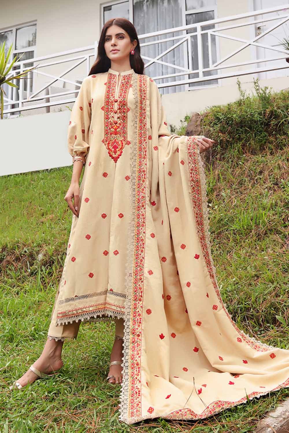 3 Piece Embroidered Dobby Jacquard Unstitched Suit
