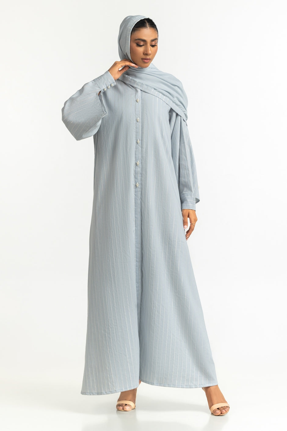 Georgette Stripes Abaya With Scarf
