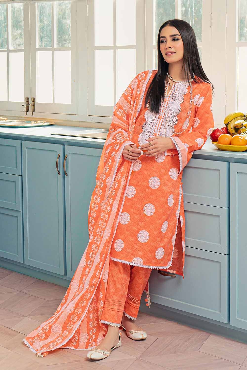 3 Piece Lawn Lacquer Printed Lawn Unstitched Suit with Lace