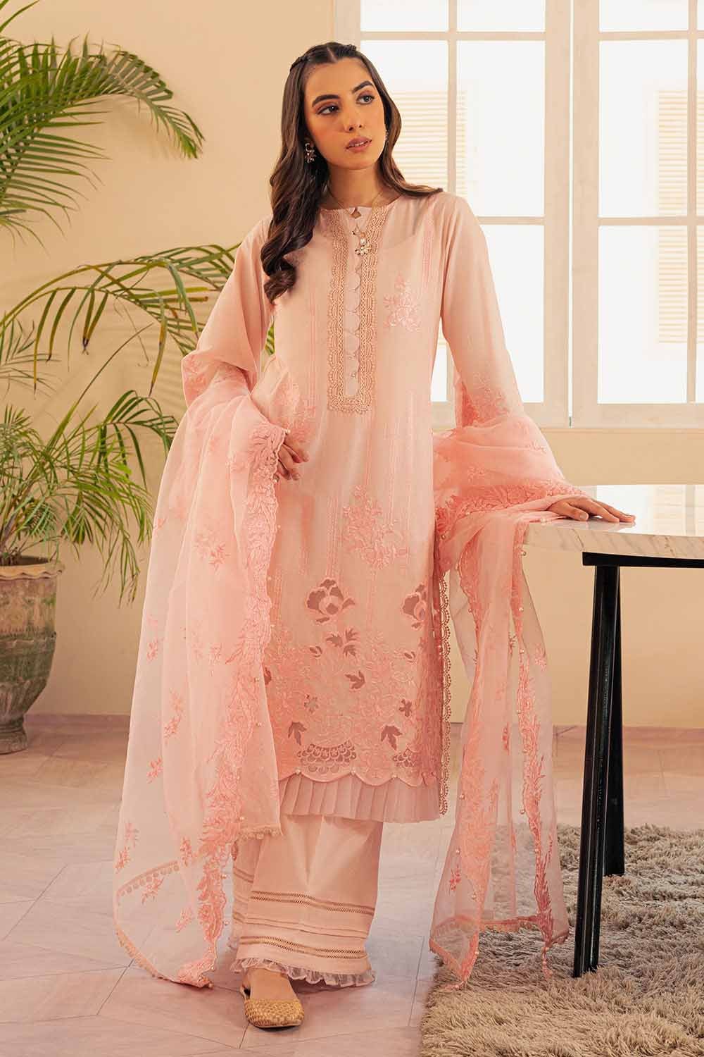 3 Piece Embroidered Lawn Unstitched Suit with Embroidered Organza Dupatta