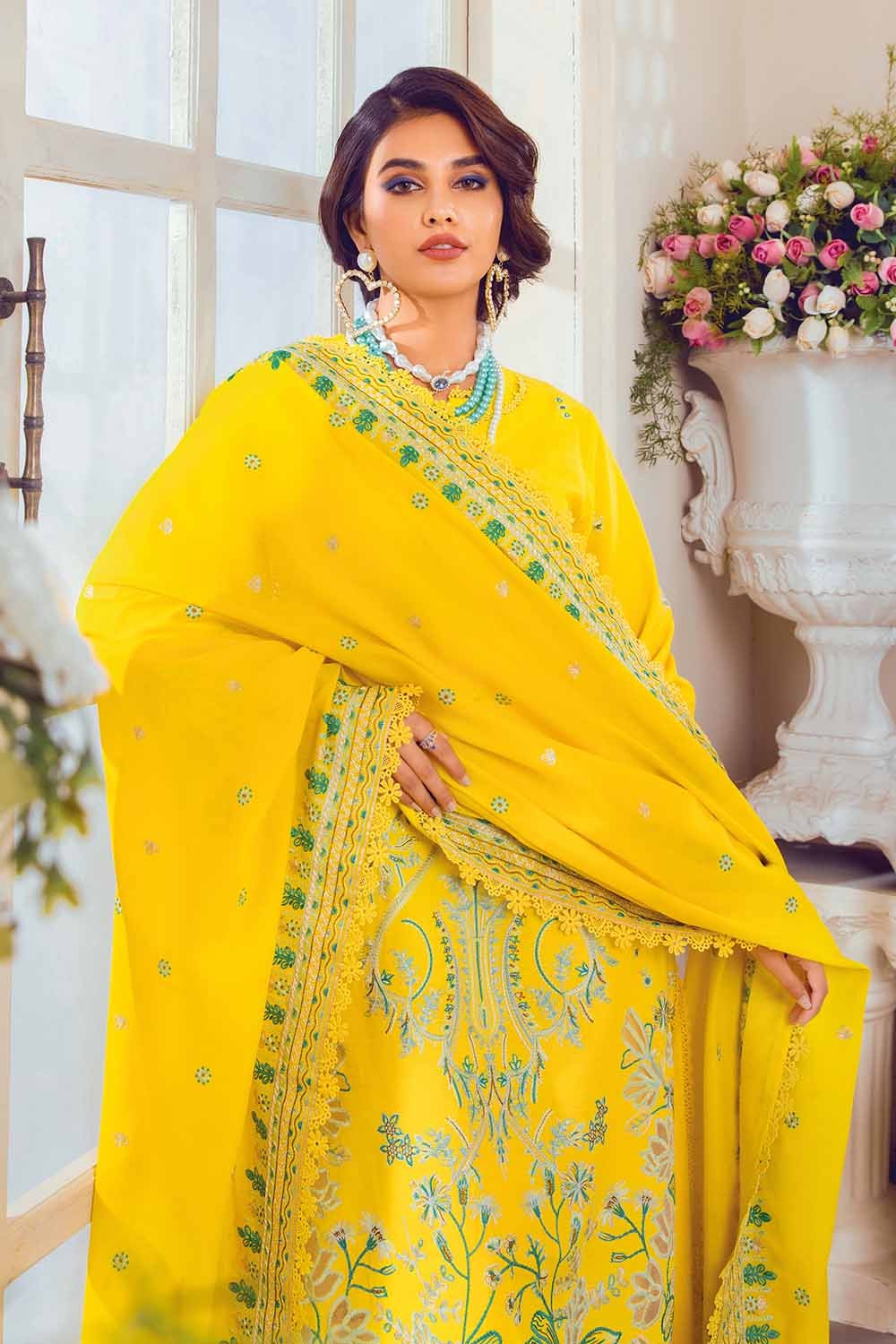 3 Piece Embroidered Lawn Unstitched Suit With Embroidered Paper Cotton Dupatta PM-32017