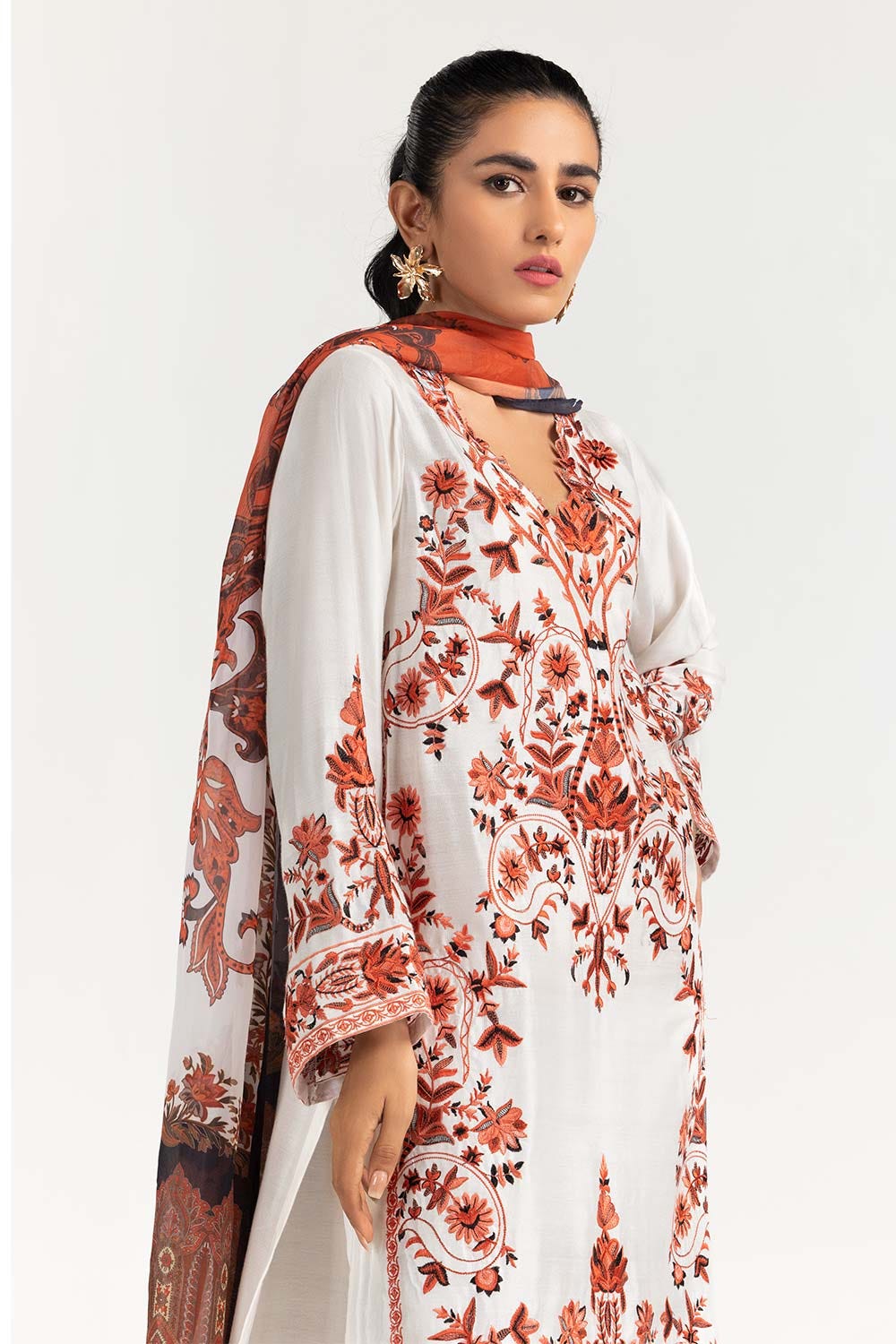 2 Piece Embroidered Khadi Net Shirt With Dupatta GLM-22-50