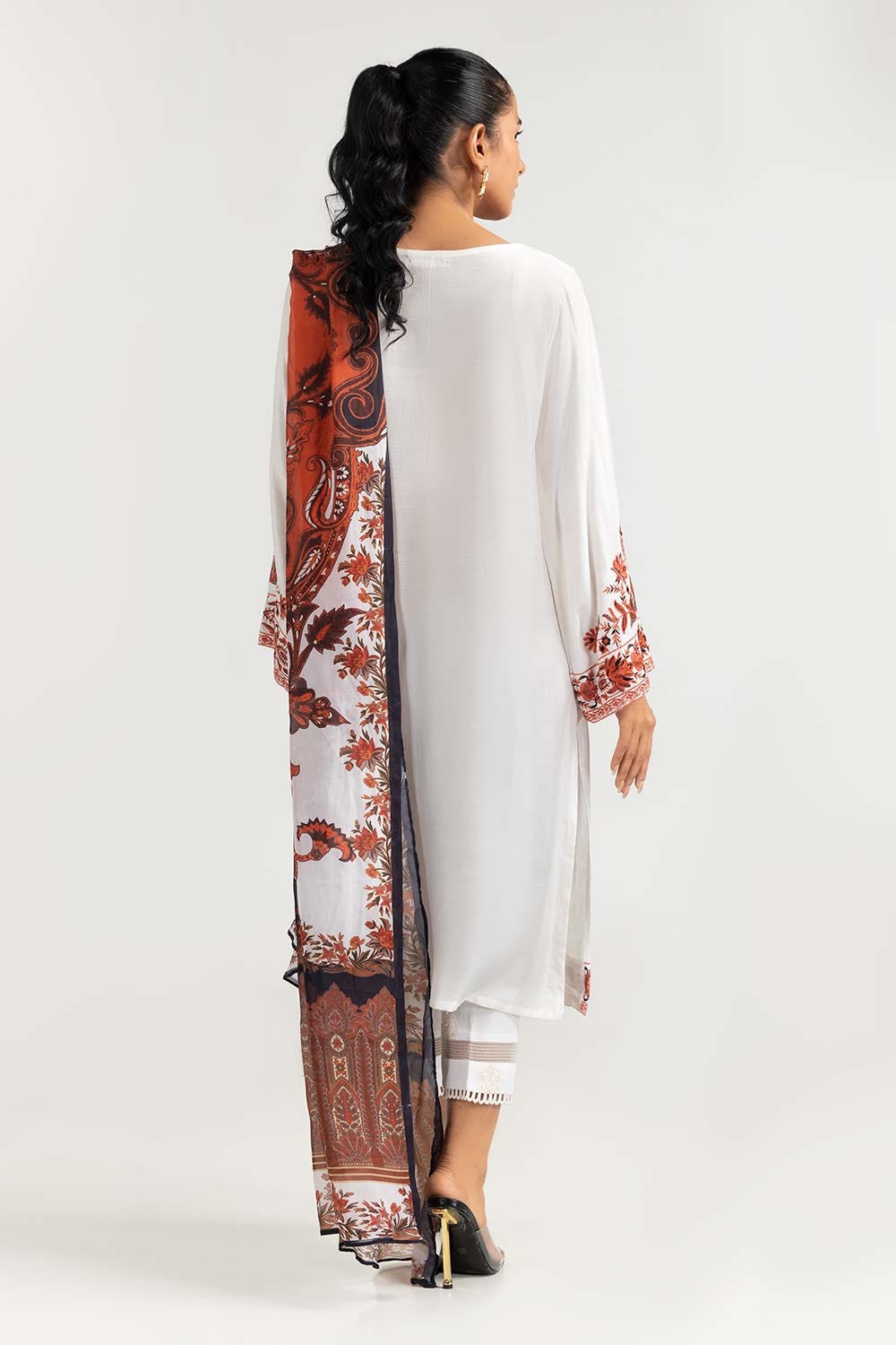 2 Piece Embroidered Khadi Net Shirt With Dupatta GLM-22-50