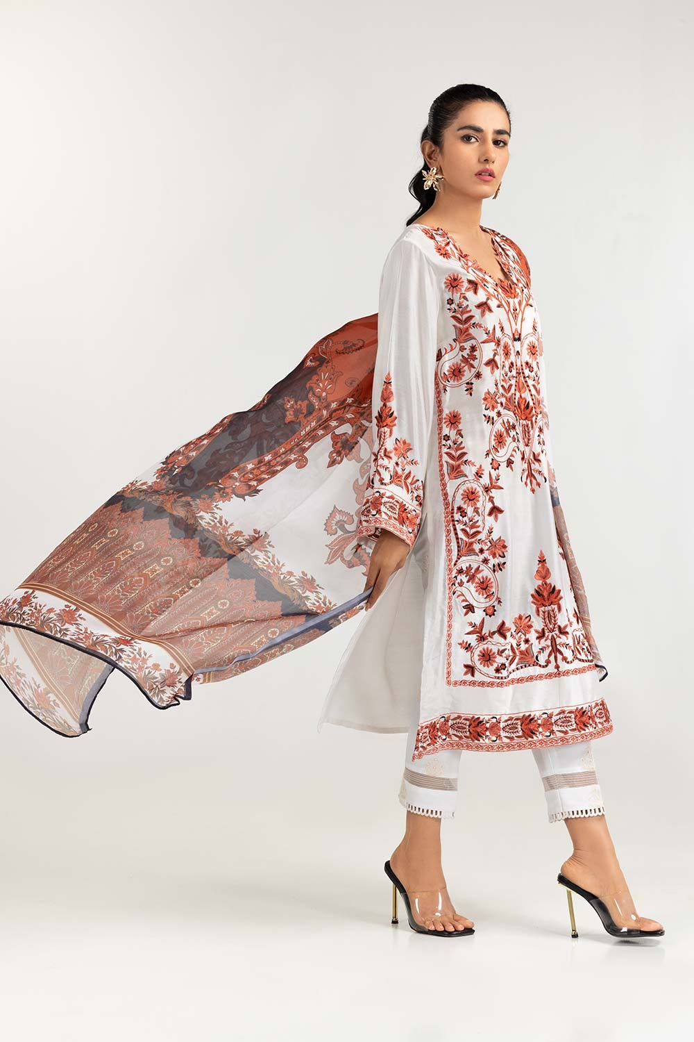2 Piece Embroidered Khadi Net Shirt With Dupatta GLM-22-50