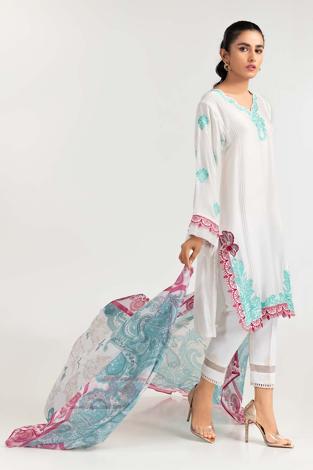 2 Piece Khadi Net Embroidered Shirt With Dupatta GLM-22-51