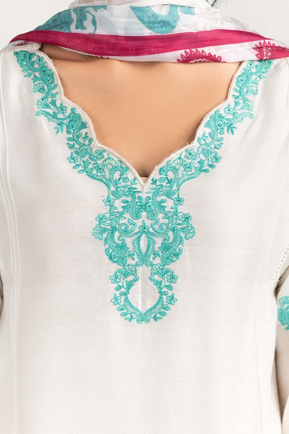2 Piece Khadi Net Embroidered Shirt With Dupatta
