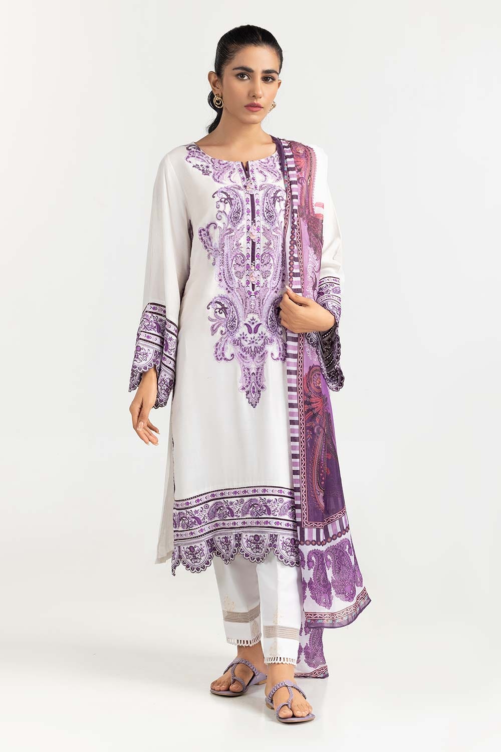 2 Piece Khadi Net Embroidered Shirt With Dupatta GLM-22-52