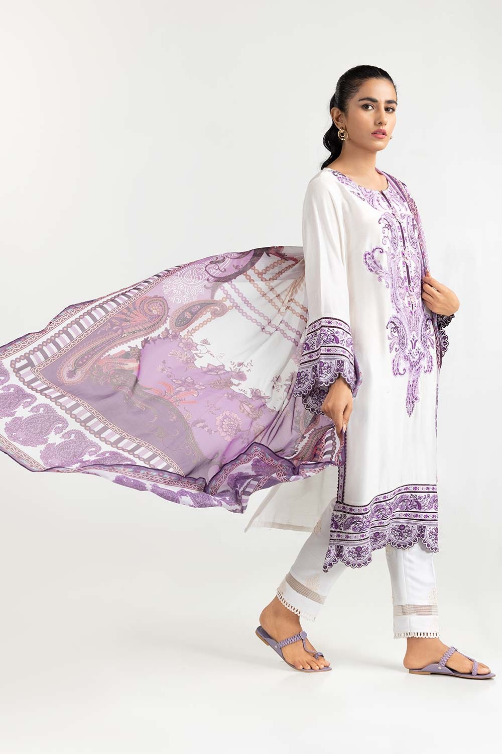 2 Piece Khadi Net Embroidered Shirt With Dupatta GLM-22-52