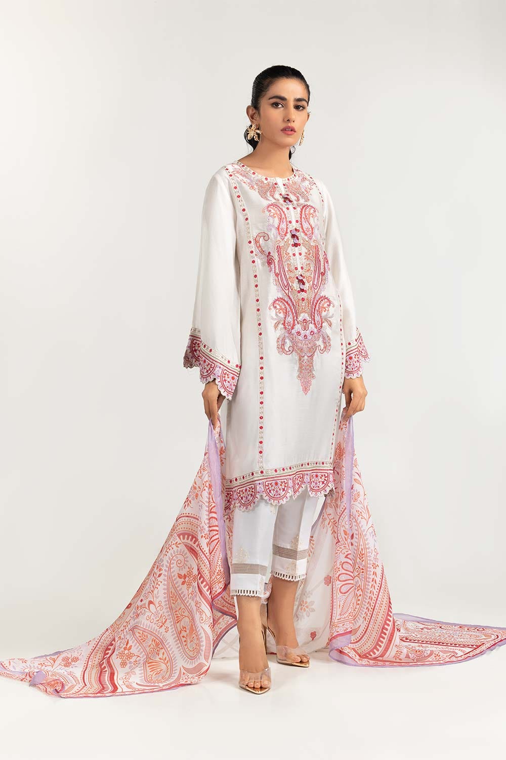 2 Piece Embroidered Khadi Net Shirt With Duppatta GLM-22-53