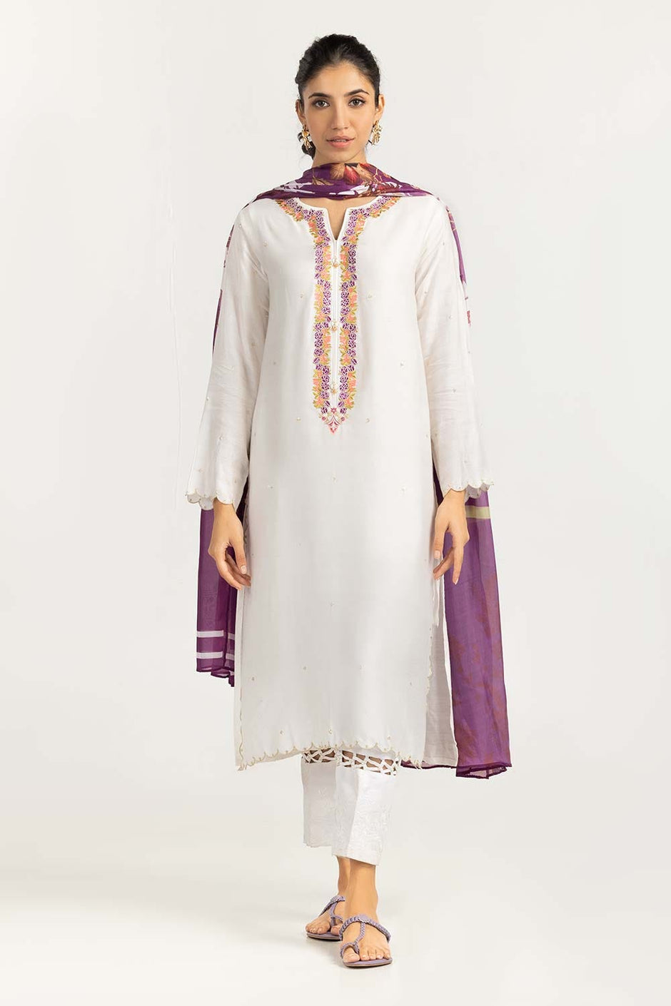2 Piece Khadi Net Embroidered Shirt and Dupatta