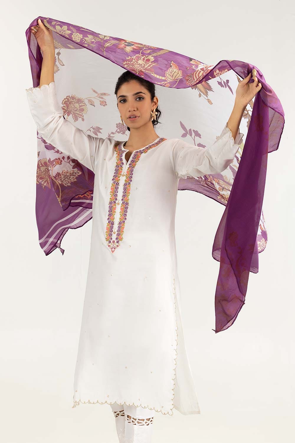 2 Piece Khadi Net Embroidered Shirt and Dupatta GLM-22-54