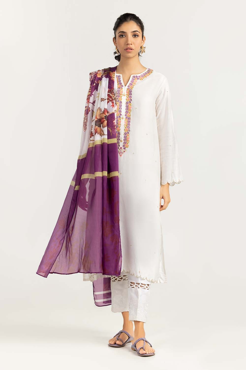 2 Piece Khadi Net Embroidered Shirt and Dupatta GLM-22-54
