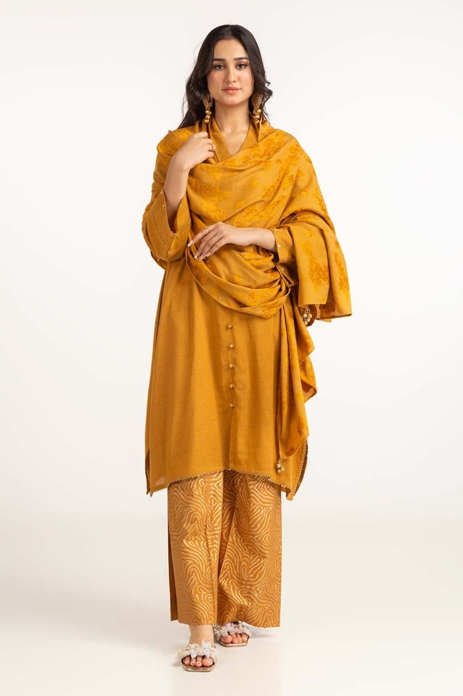 Dyed Acrylic Viscose Shirt With Velvet Jacqauard Dupatta Glm-23-56