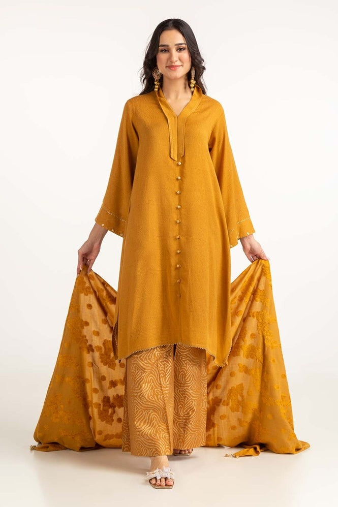 Dyed Acrylic Viscose Shirt With Velvet Jacqauard Dupatta