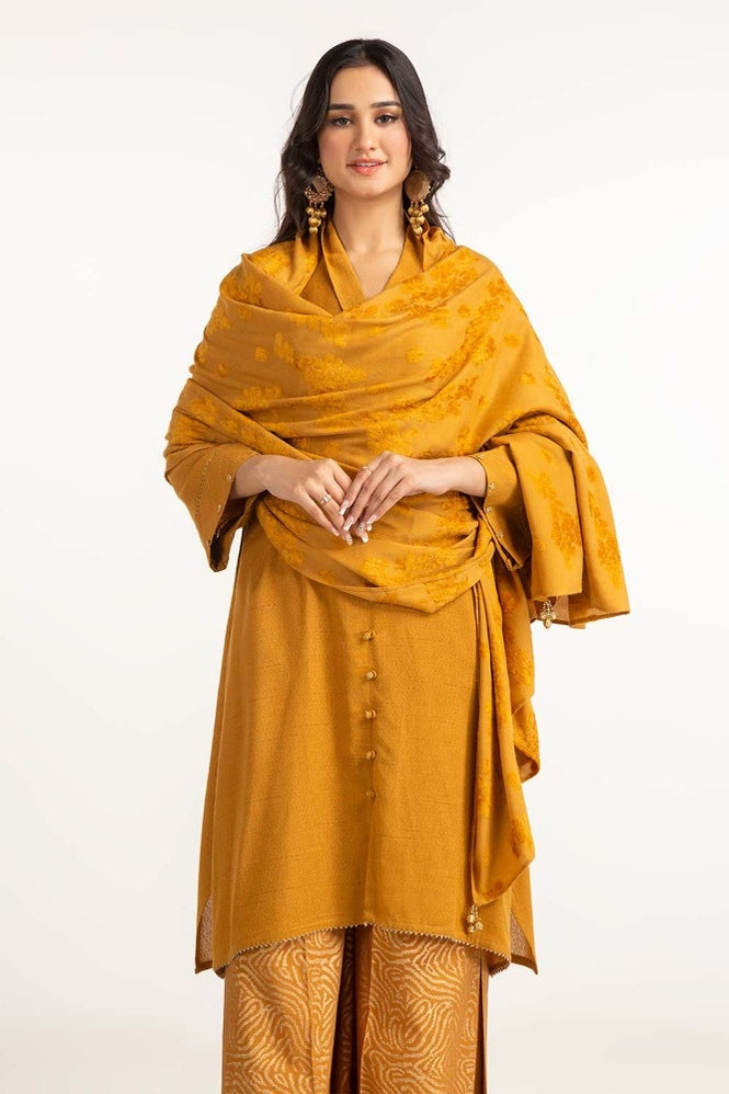 Dyed Acrylic Viscose Shirt With Velvet Jacqauard Dupatta