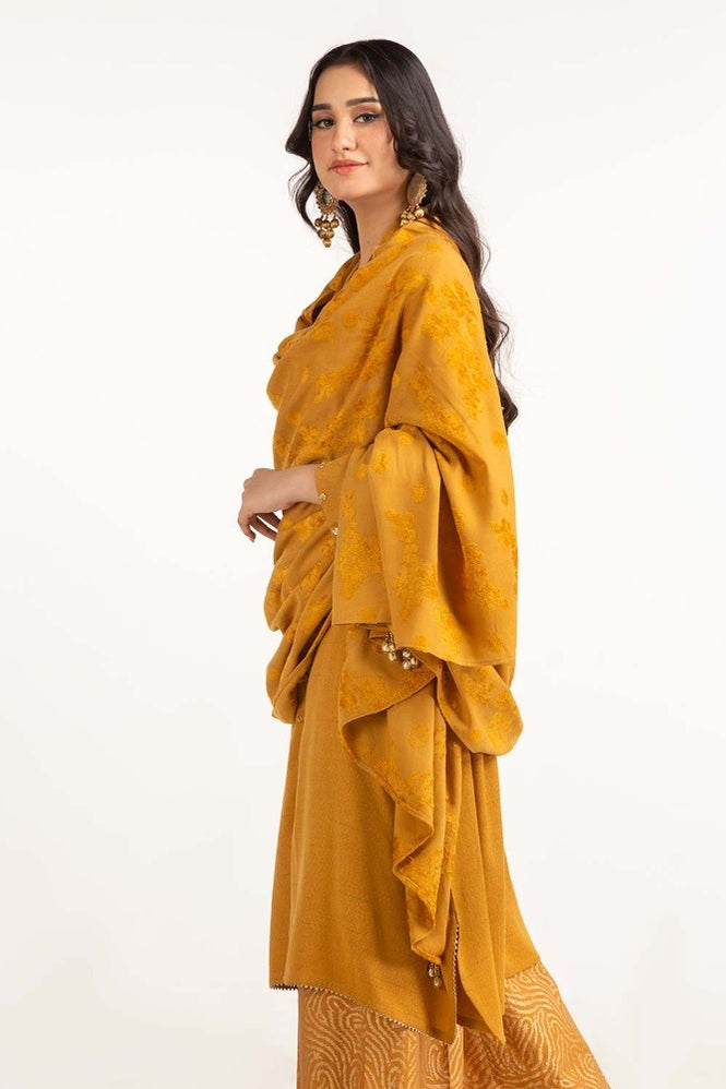 Dyed Acrylic Viscose Shirt With Velvet Jacqauard Dupatta
