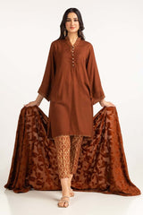 Dyed Acrylic Viscose Embelished Shirt With Velvet Jacquard Shawl GLM-23-57