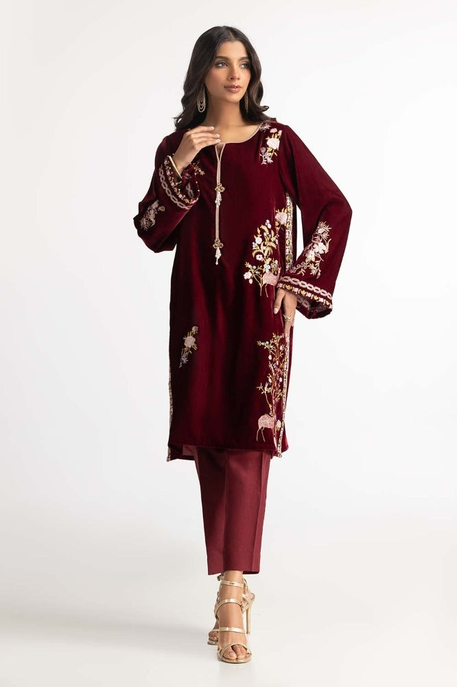 Dyed Velvet Embroidered Shirt With Trouser GLM-23-70