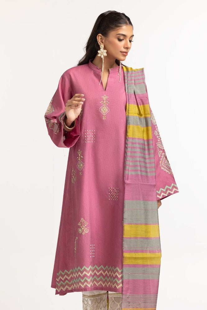 Dyed Screen Print Cotton Net Shirt With Yarn Dyed Dupatta GLM-23-75
