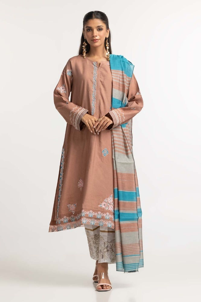 Dyed Screen Print Cotton Net Shirt With Yarn Dyed Dupatta GLM-23-76