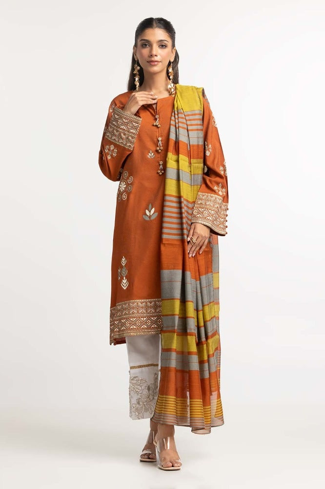 Dyed Screen Print Cotton Net Shirt With Yarn Dyed Dupatta GLM-23-77