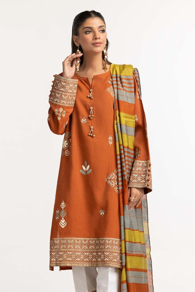 Dyed Screen Print Cotton Net Shirt With Yarn Dyed Dupatta GLM-23-77
