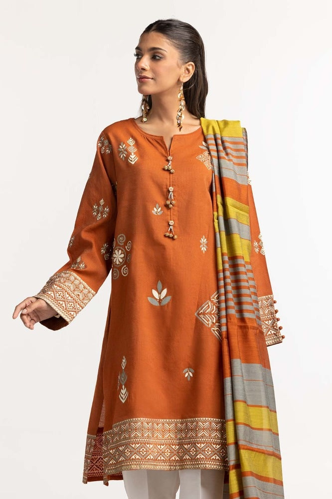 Dyed Screen Print Cotton Net Shirt With Yarn Dyed Dupatta GLM-23-77