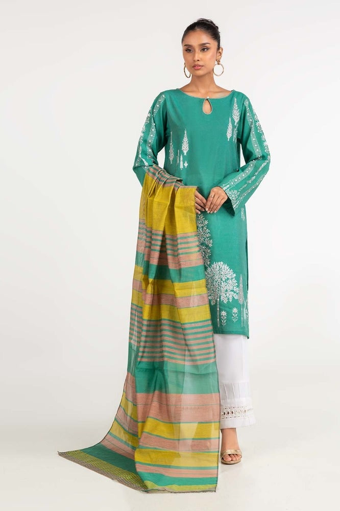 Dyed Screen Print Cotton Net Shirt With Yarn Dyed Dupatta GLM-23-79