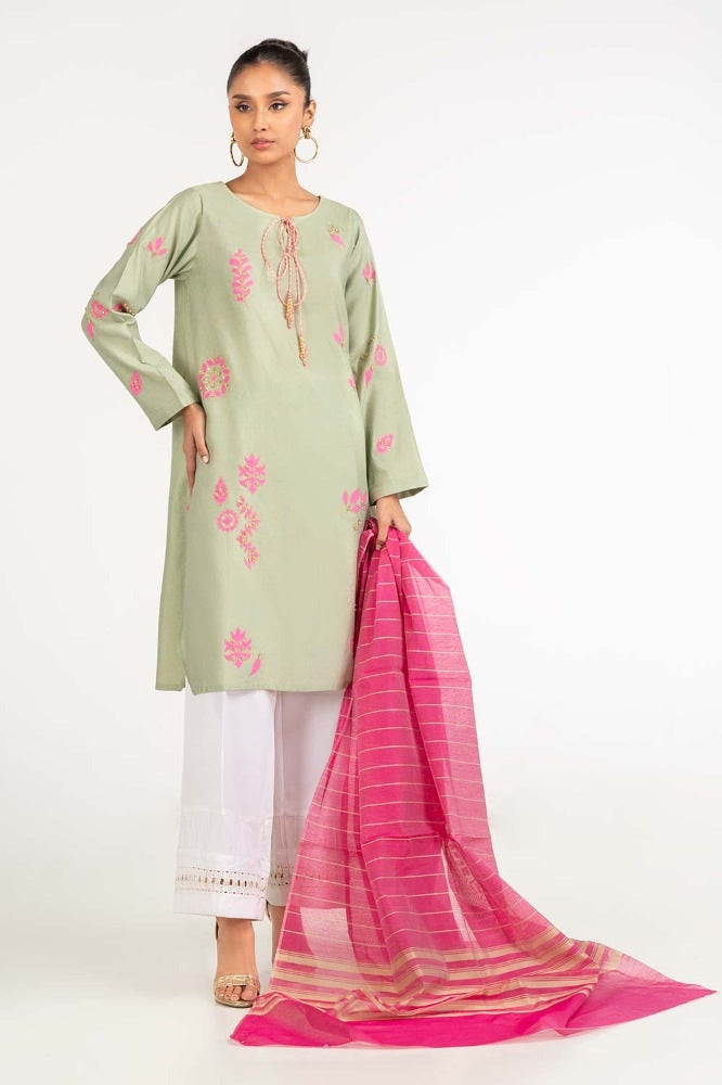 Dyed Screen Print Cotton Net Shirt With Yarn Dyed Dupatta GLM-23-81