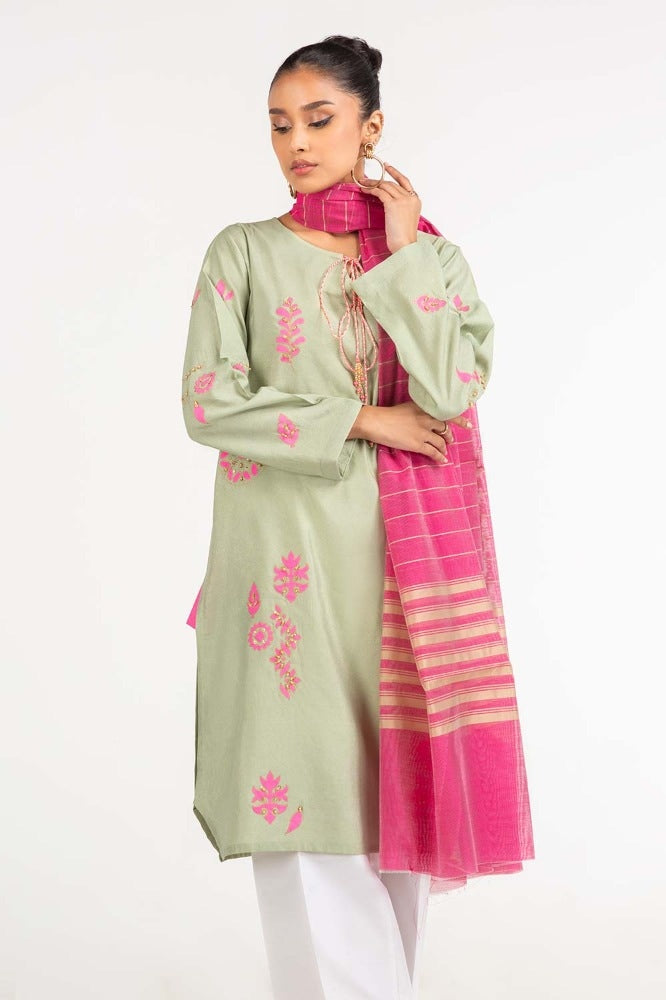 Dyed Screen Print Cotton Net Shirt With Yarn Dyed Dupatta GLM-23-81