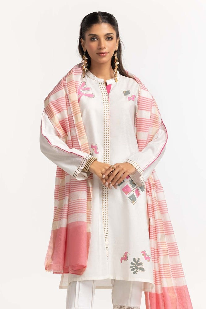Dyed Screen Print Cotton Net Shirt With Yarn Dyed Dupatta GLM-23-82
